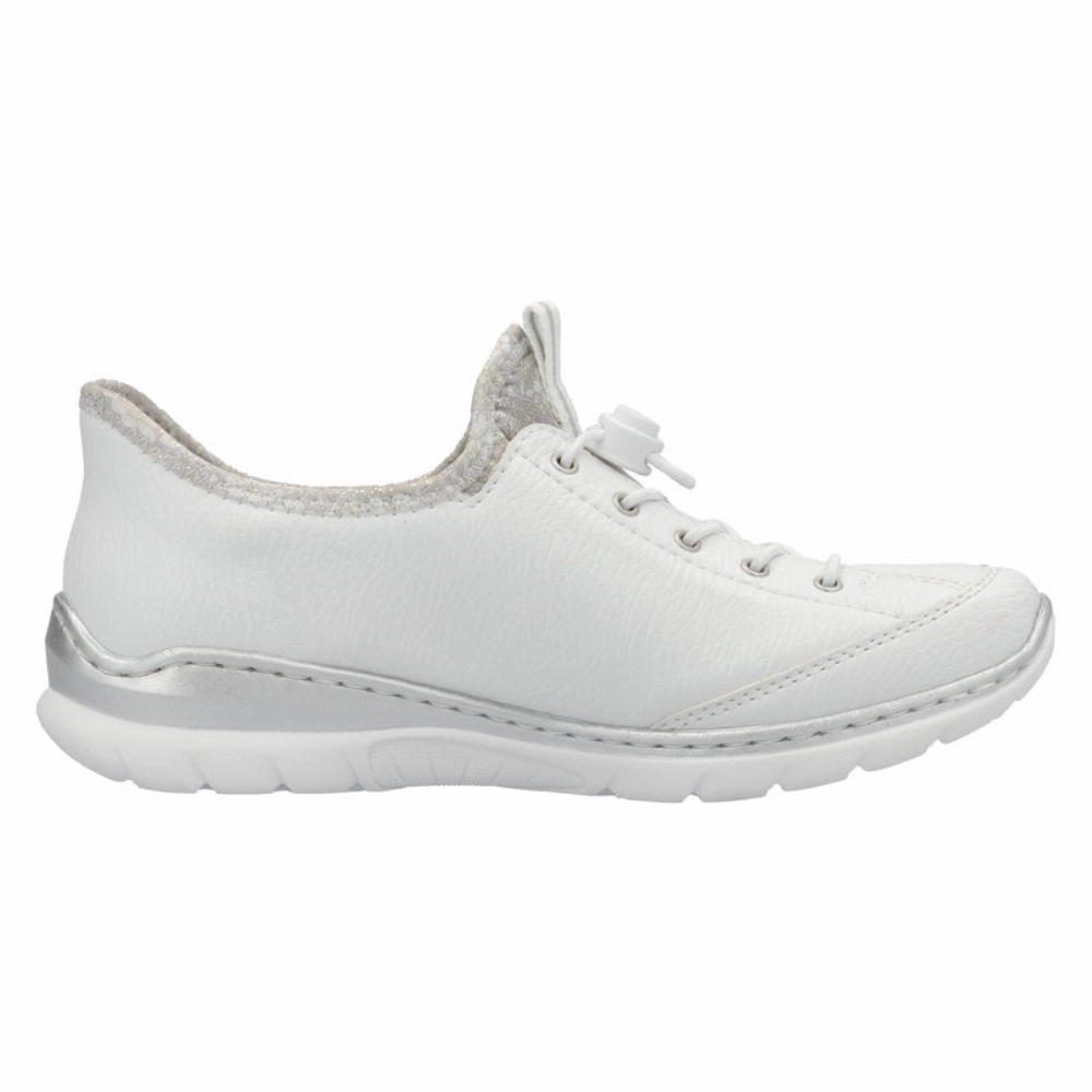 Rieker Nikita F1 White/Silver Flower Leather Shoe (Women's) For Walking And Standing All Day Best
