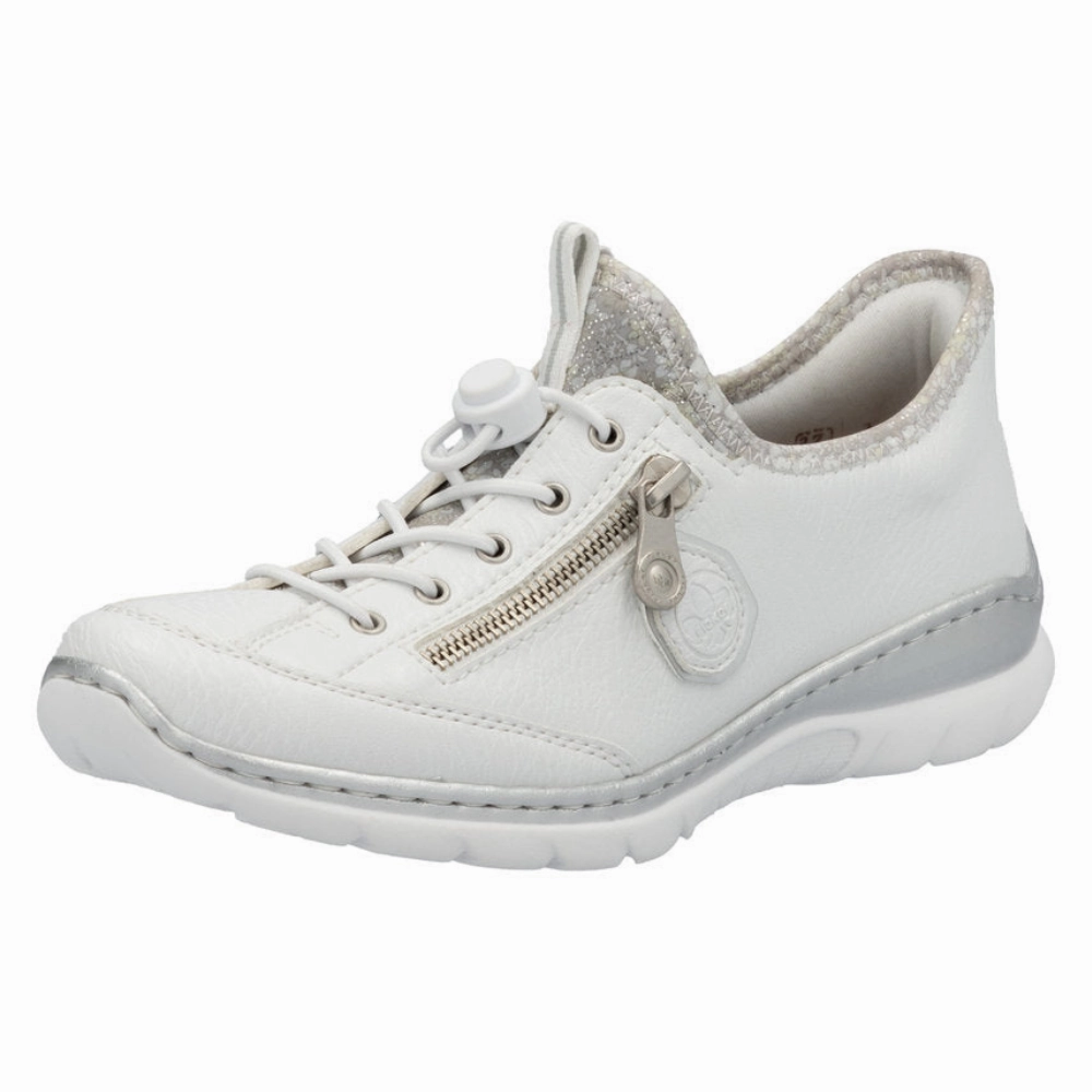 Movie  Race Walk Rieker Nikita F1 White/Silver Flower Leather Shoe (Women's)