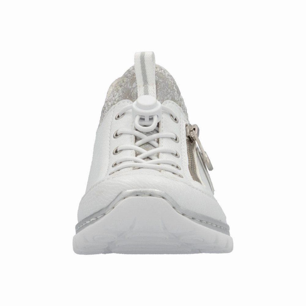 Waterproof Walking Shoes Rieker Nikita F1 White/Silver Flower Leather Shoe (Women's)