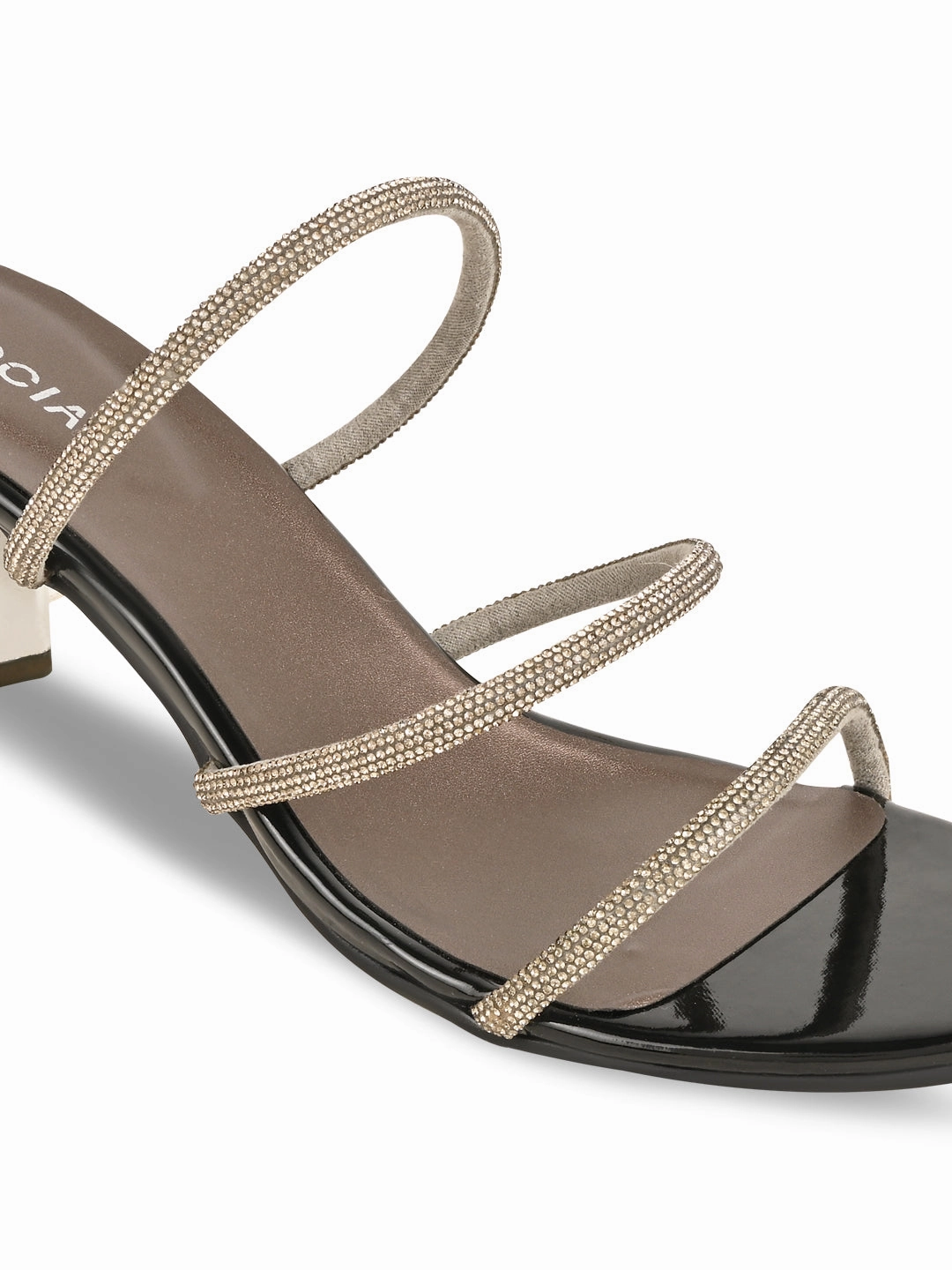 Ladies In High Heels Rocia By Regal Gun Metal Women Diamante Strap Sandals