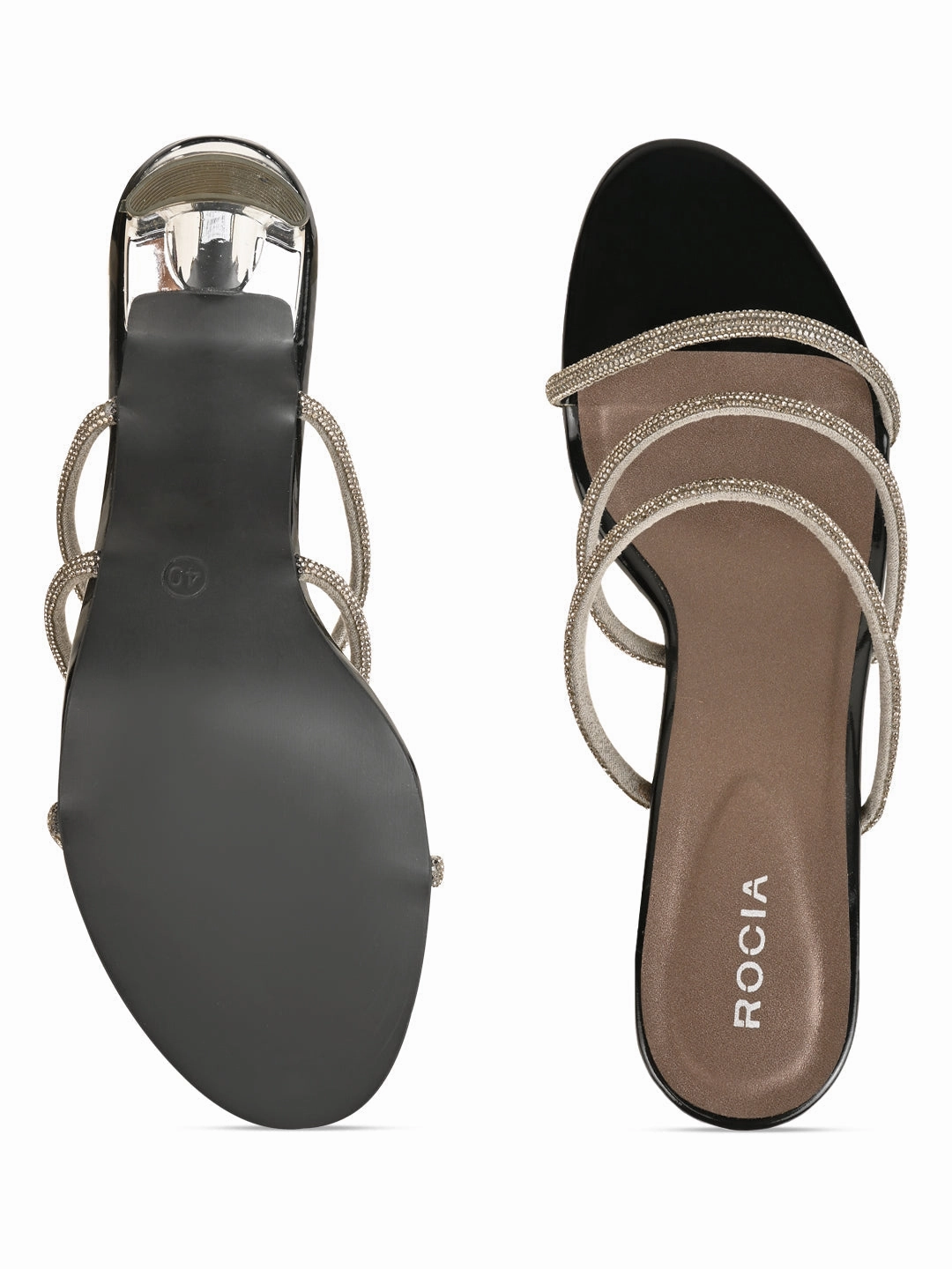 Rocia By Regal Gun Metal Women Diamante Strap Sandals 1950s High Heels