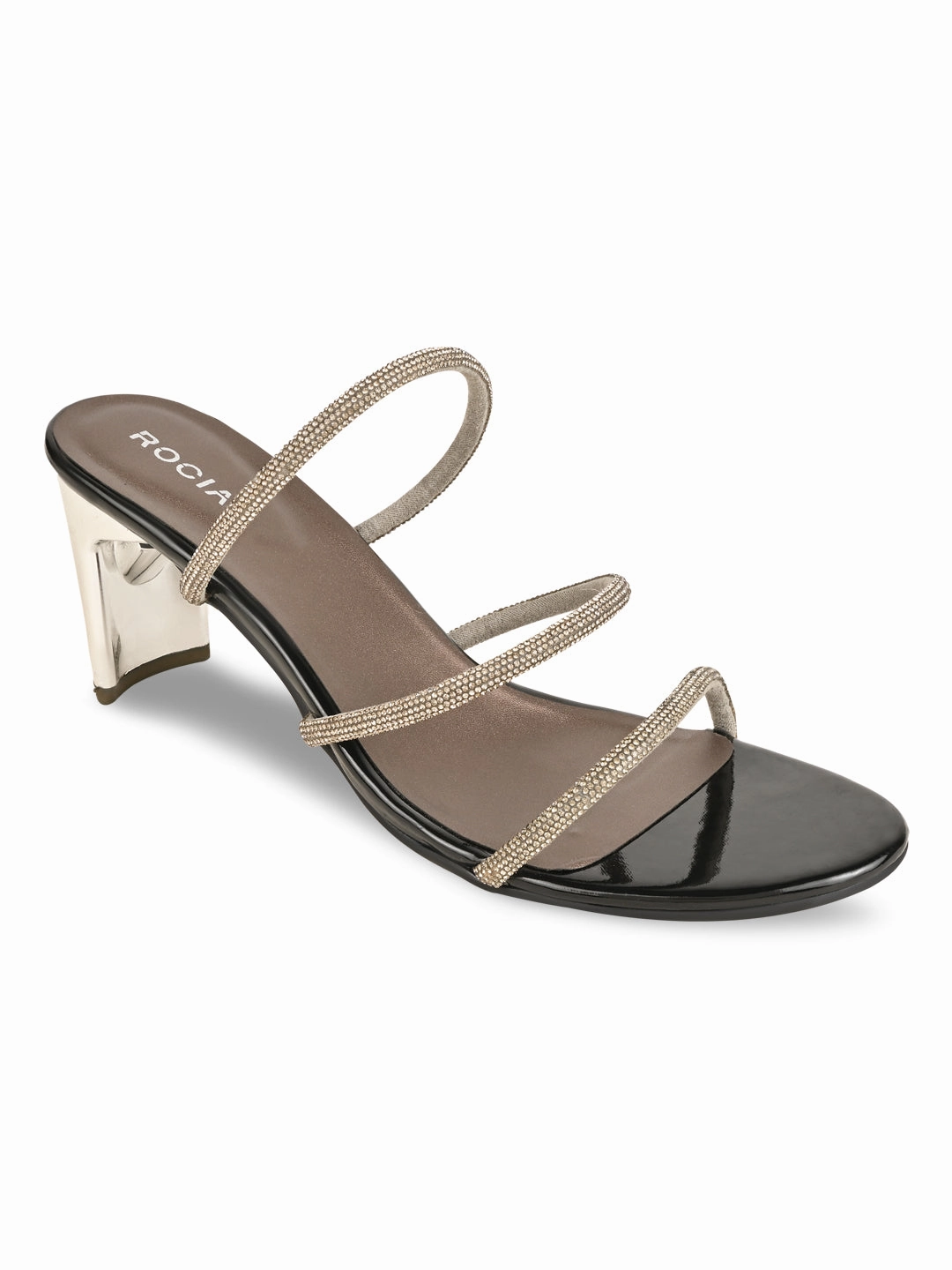 Clogs High Heels Platform Rocia By Regal Gun Metal Women Diamante Strap Sandals