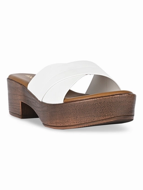 Rocia By Regal White Women Casual Box Heel Sandals Thigh High Socks And Heels