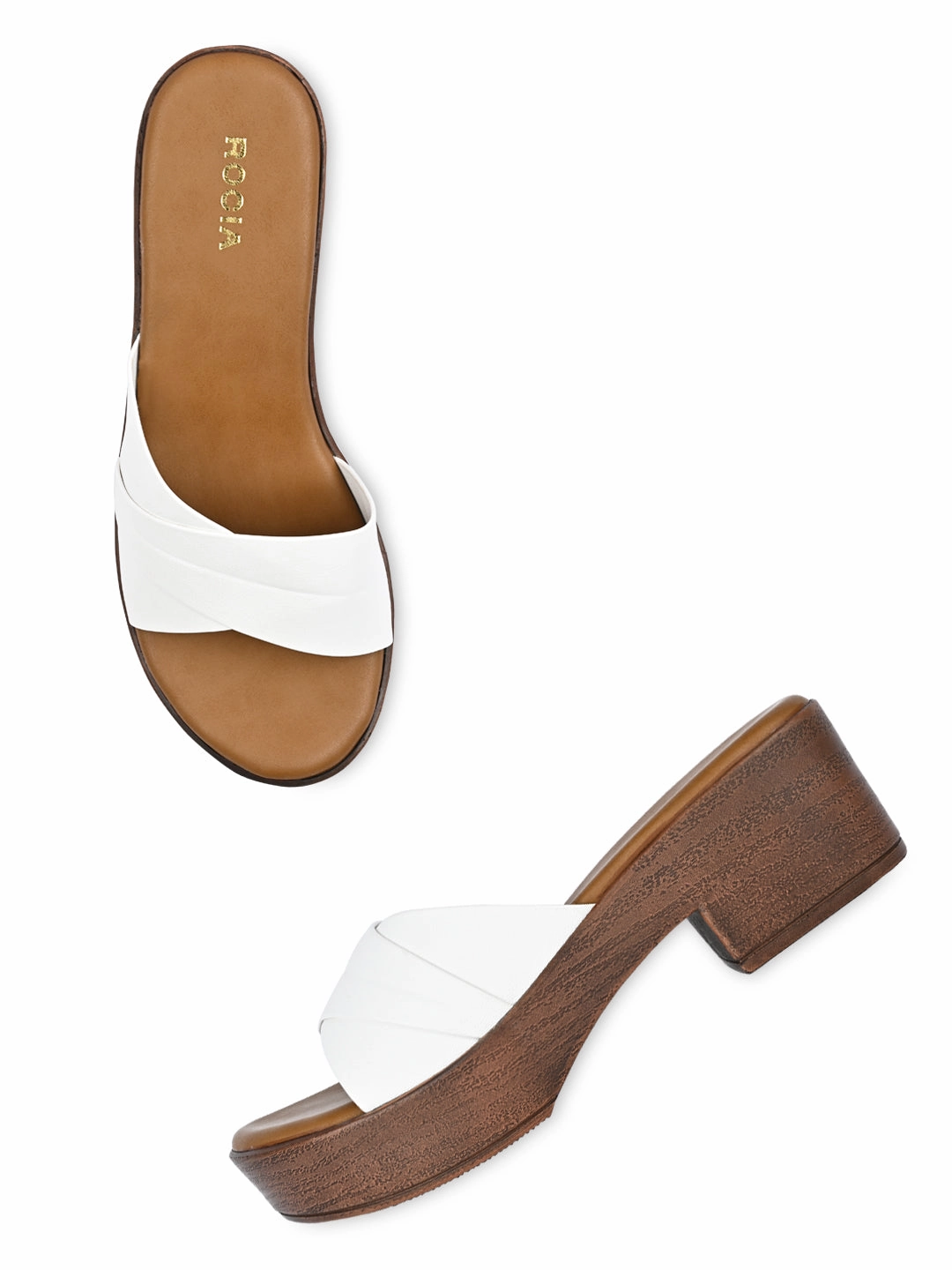 Male Wearing High Heels Rocia By Regal White Women Casual Box Heel Sandals