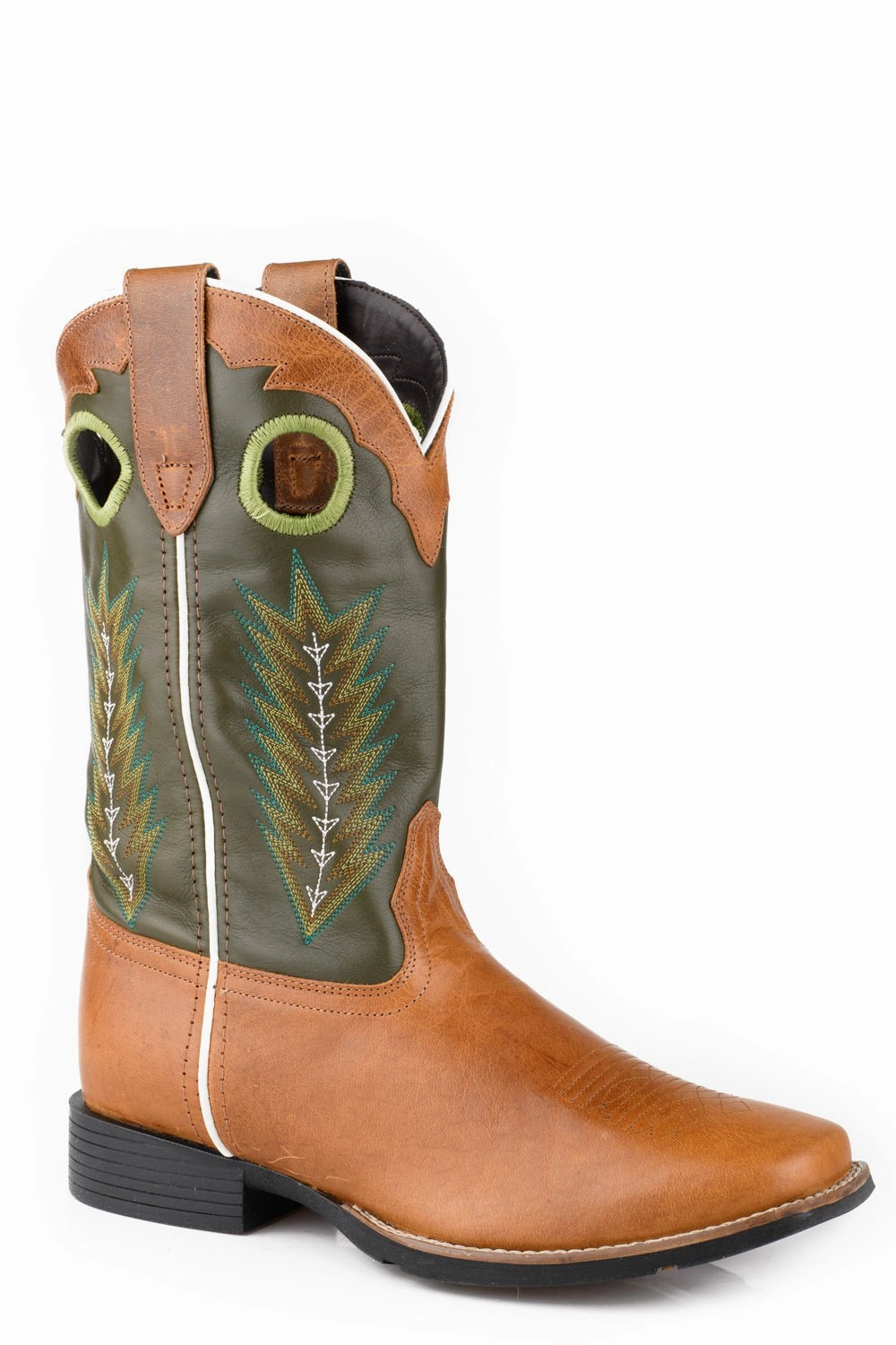 Vince Camuto Boots Roper Mens James Tan/Green Leather Cowboy Boots