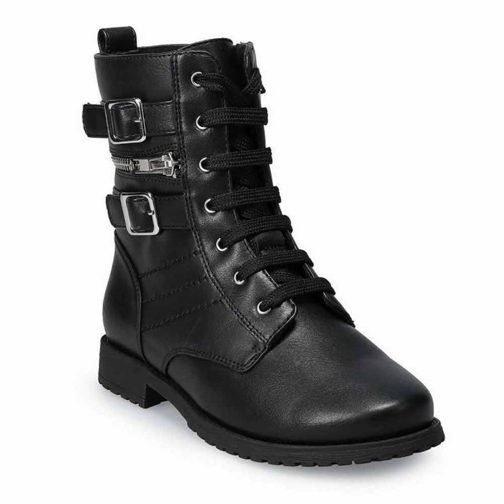 Valencia Imports (Rachel Shoes) Little Girls Combat Boot w/ Zip Black Platform Heel Combat Boots
