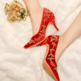 Best Shoes Sabya Red High heels (RED AND GOLD wedding bride Pencil Heels)