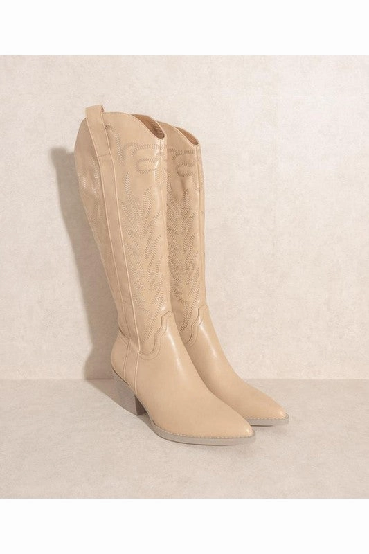 Sammy Embroidery Western Knee High Boot Suede Platform Knee High Boots