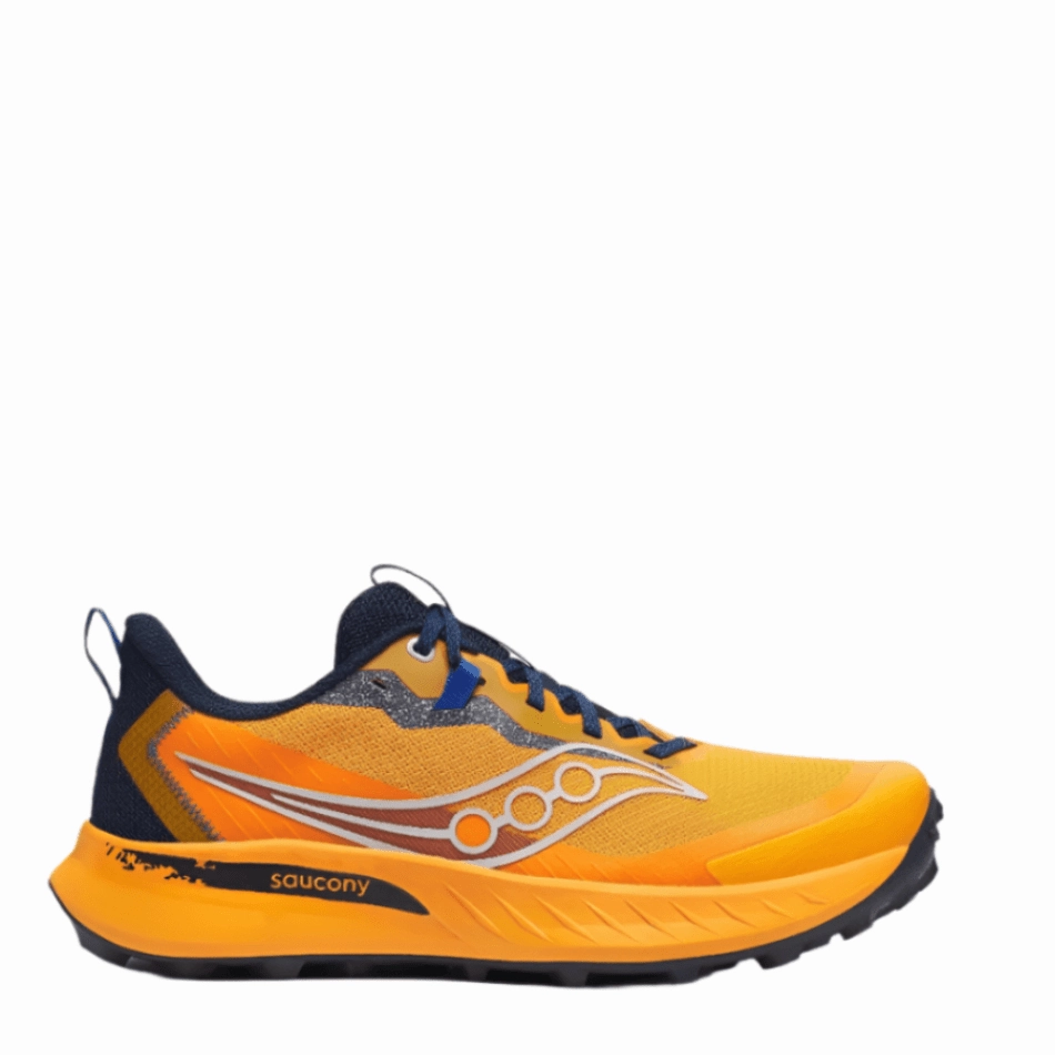 Saucony Men's Peregrine 15 Running Shoes in Peel/Navy SS25 Trail Running Shoes Wide Fit