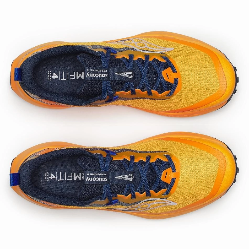 Wide Trail Hiking Shoes Saucony Men's Peregrine 15 Running Shoes in Peel/Navy SS25