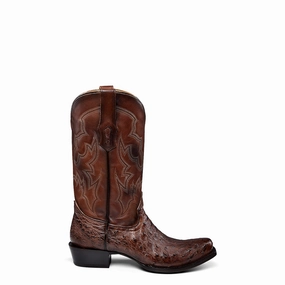 Alfa Western Boots Corral Mens Embroidery Narrow Square Toe Brown Ostrich 12in Cowboy Boots