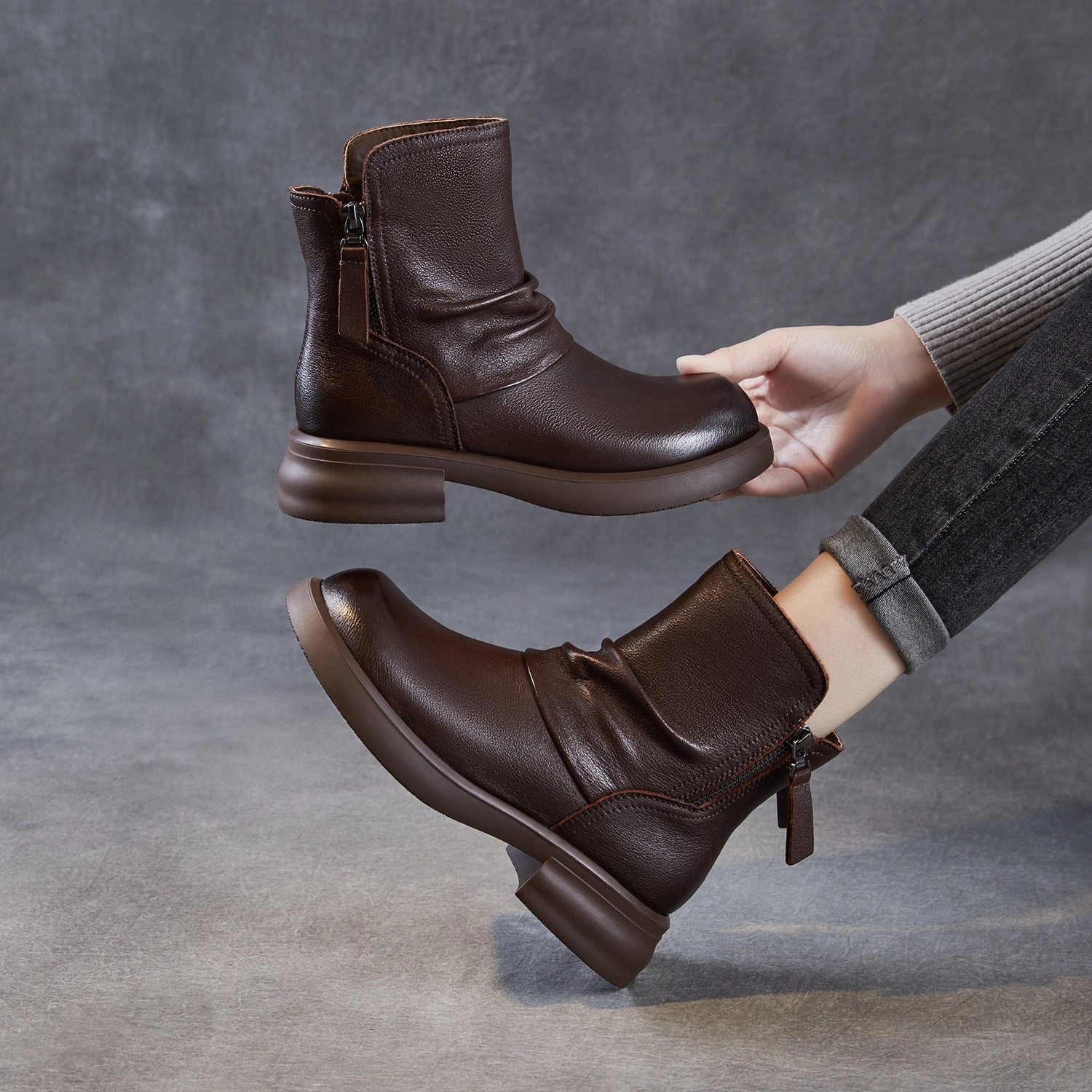 Combat Boots With Sherpa Women's Vintage Leather Furred Comfort Boots