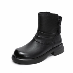 Women's Vintage Leather Furred Comfort Boots Minimalist Combat Boots