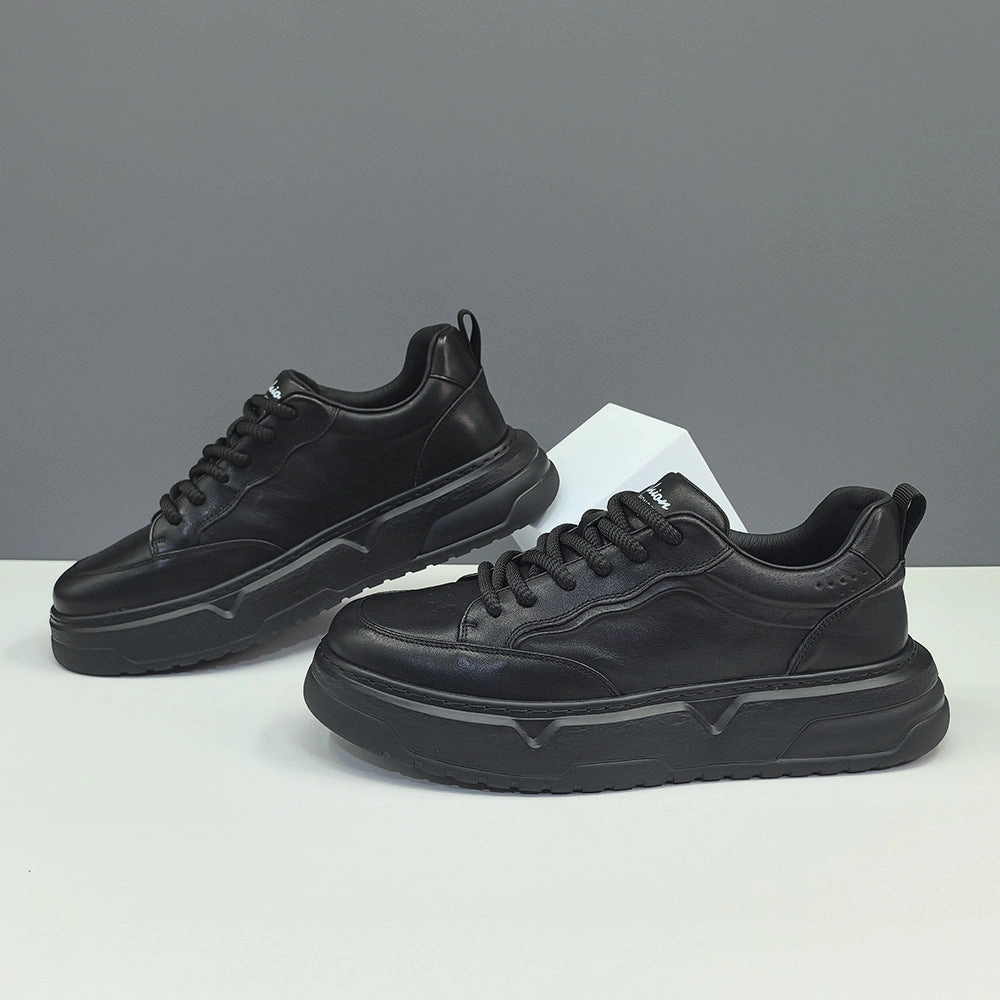 Men Breathable Flat Casual Solid Leather Sneakers Flats
