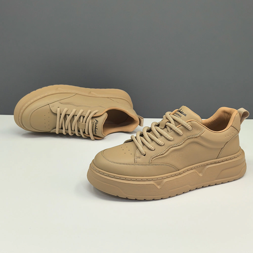 Shoes Flat Heels Men Breathable Flat Casual Solid Leather Sneakers