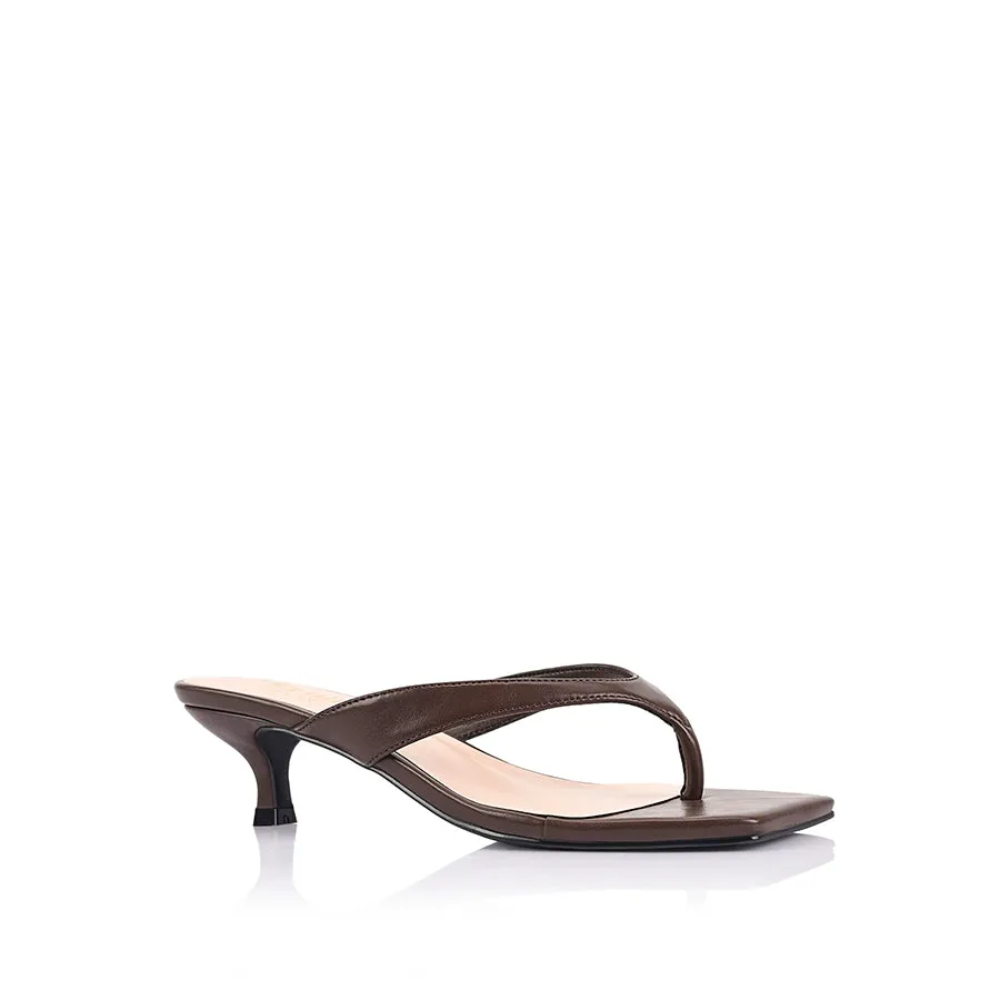 Martha Kitten Heel Thongs - Chocolate Brown