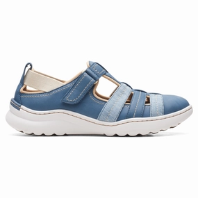 Clarks Teagan Step Blue/Grey Leather Shoe (Women's) Trail Shoes Minimalist