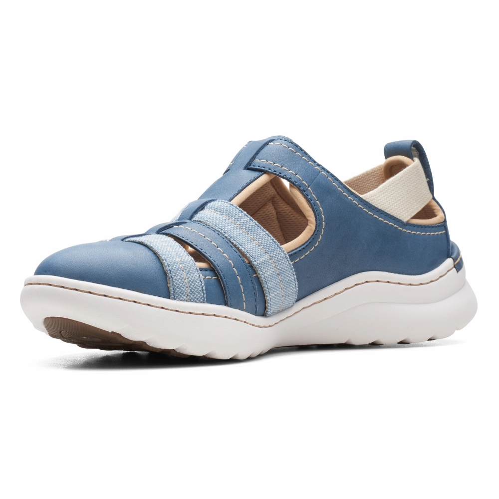 Clarks Teagan Step Blue/Grey Leather Shoe (Women's) Trail Running Shoes Vs Cross Trainers