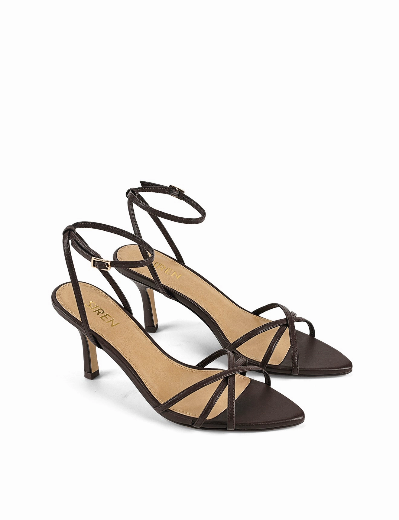 Madison Point Toe Strappy Heel - Chocolate Brown Leather High Heels With Fish In Them