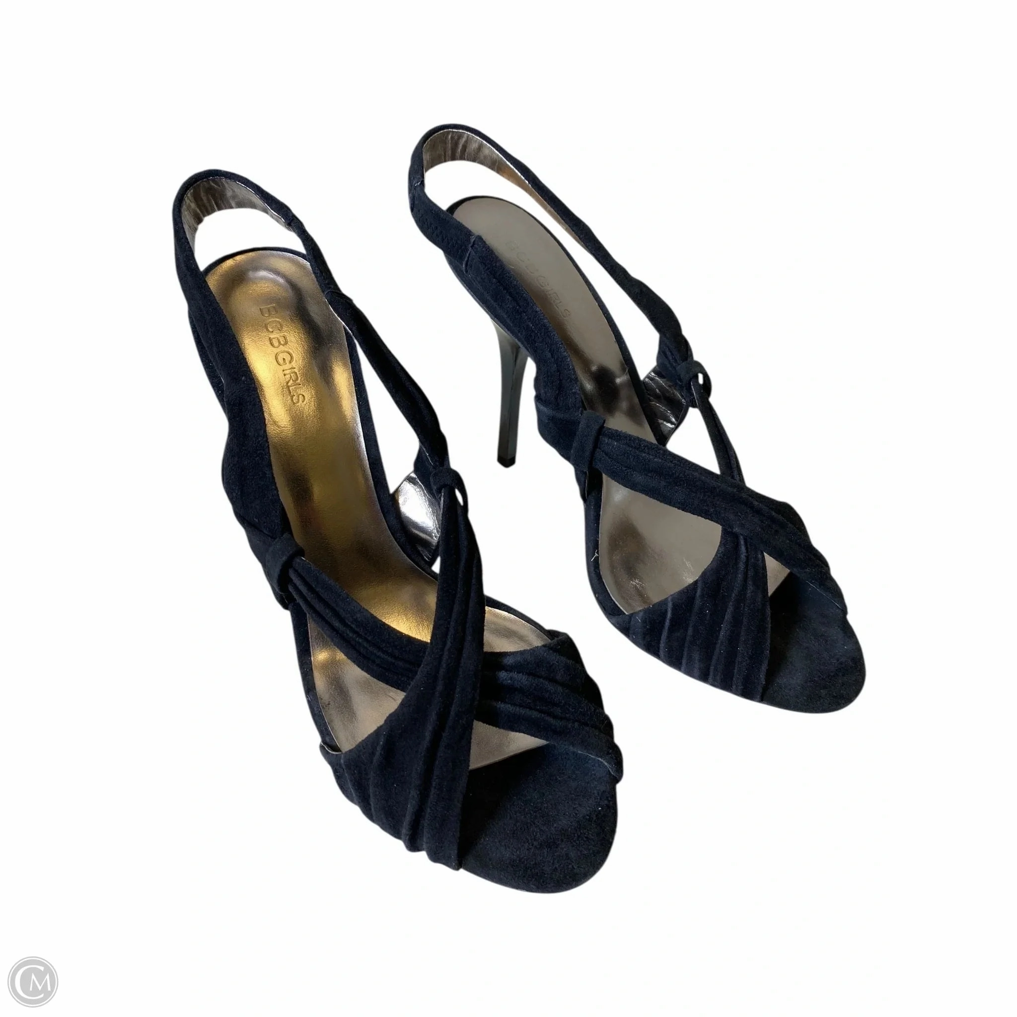 Gold High Heels Open Toe Shoes Heels Kitten By Bcbg In Black, Size: 10