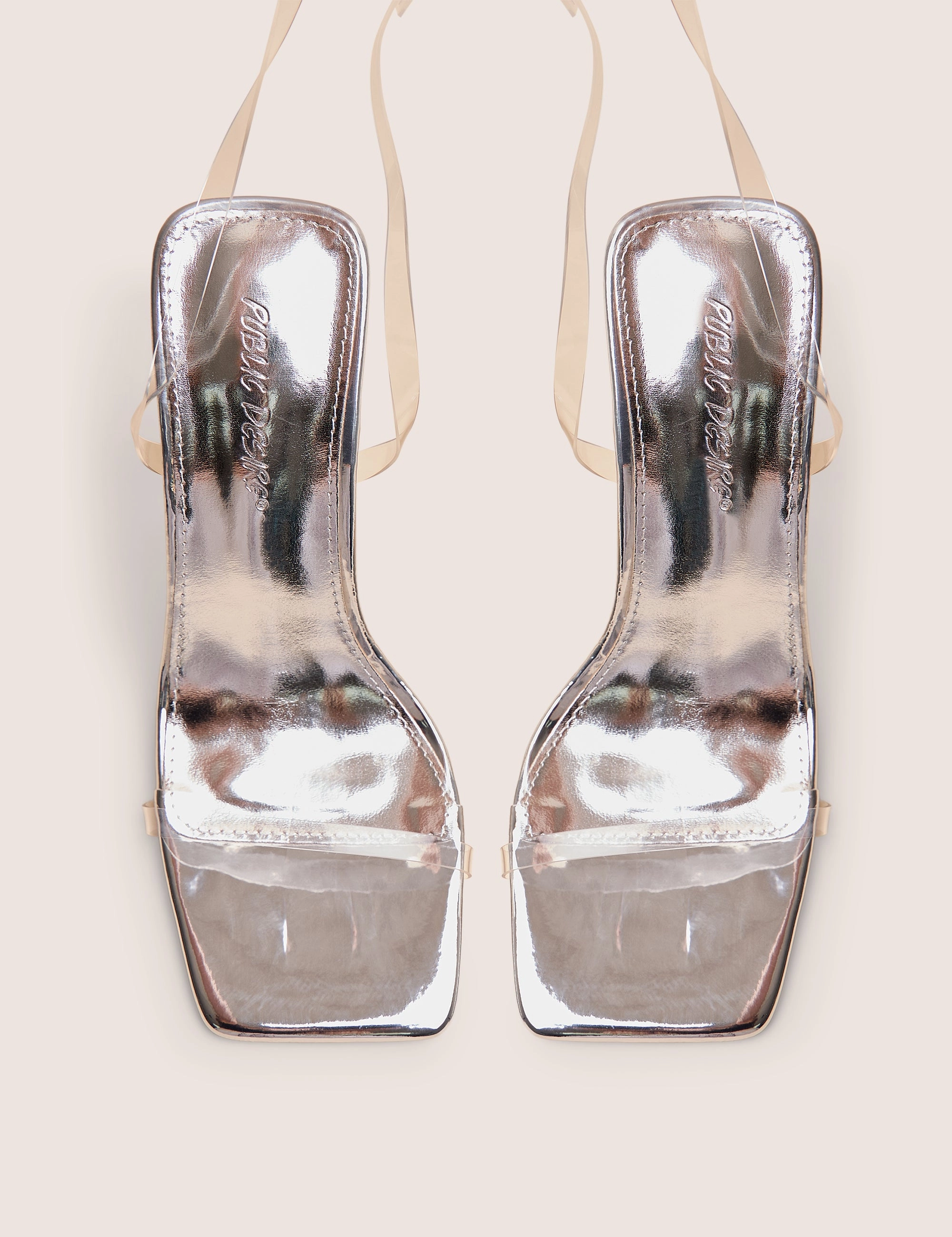 Hidden Heel Shoes Rya Silver Mirror Square Toe Strappy Barely There Stiletto High Heels