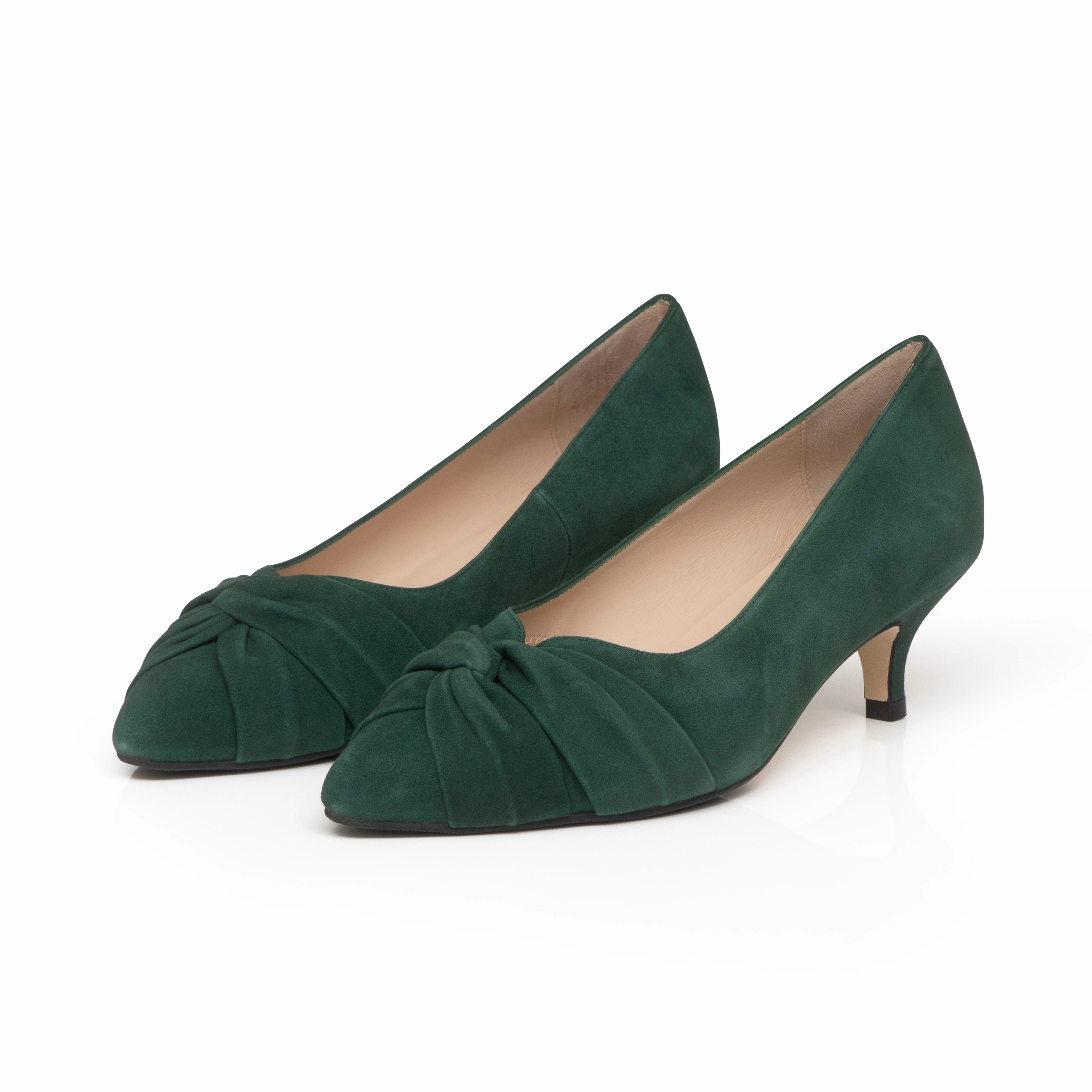 Tandi Extra-Wide Fit Kitten Heels - Dark Green Suede Ball Of Foot Cushion For High Heels