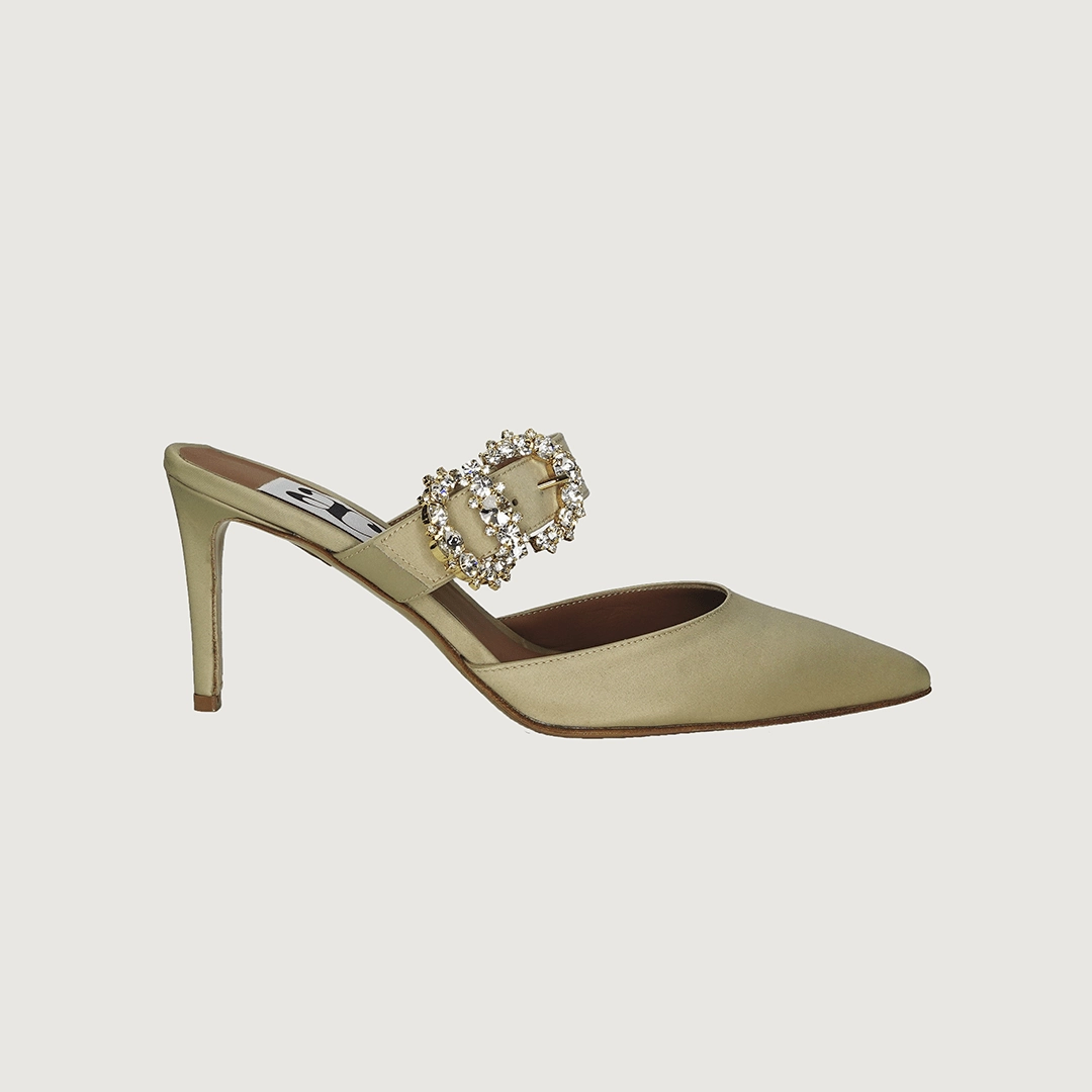 Iside Champagne Satin Jewel Shoes In Sizes