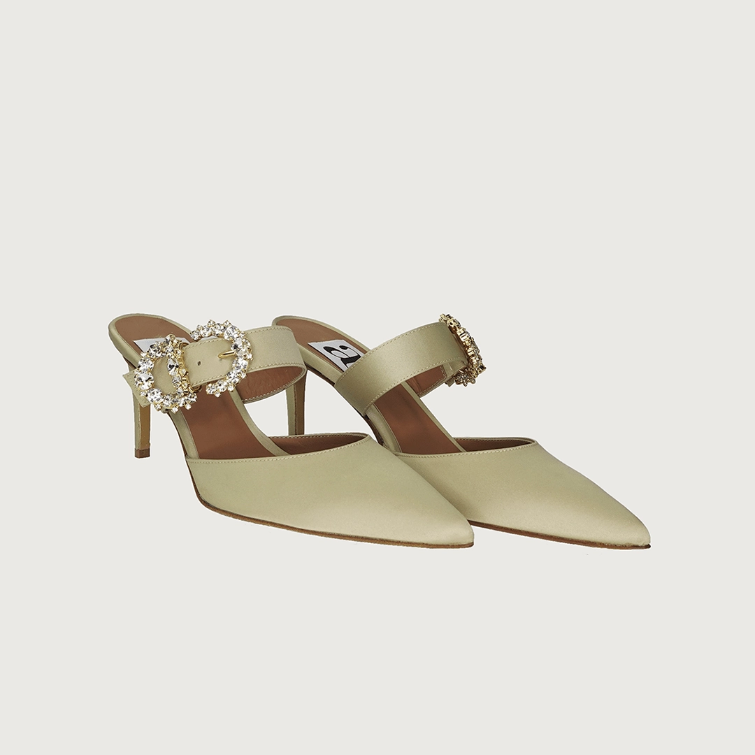 Iside Champagne Satin Jewel High Heels And Purse