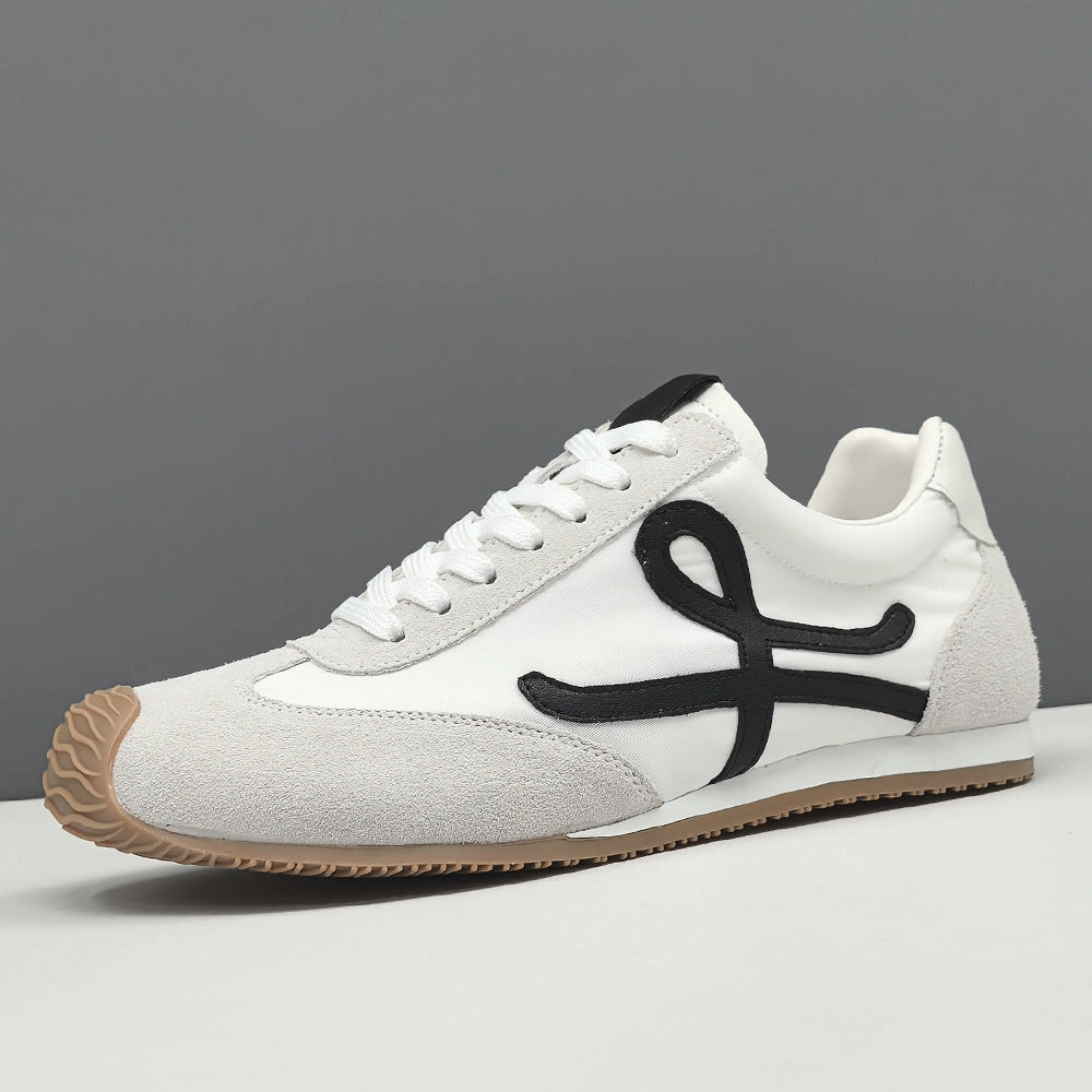 Lifting With Flat Shoes Men Stylish Patchwork Canvas Suede Flat Casual Sneakers