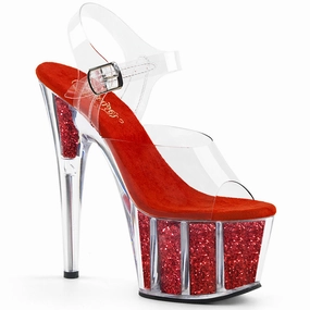 Summer Heels Adore-708G Clear/Red Glitter Inserts, 7" Heels
