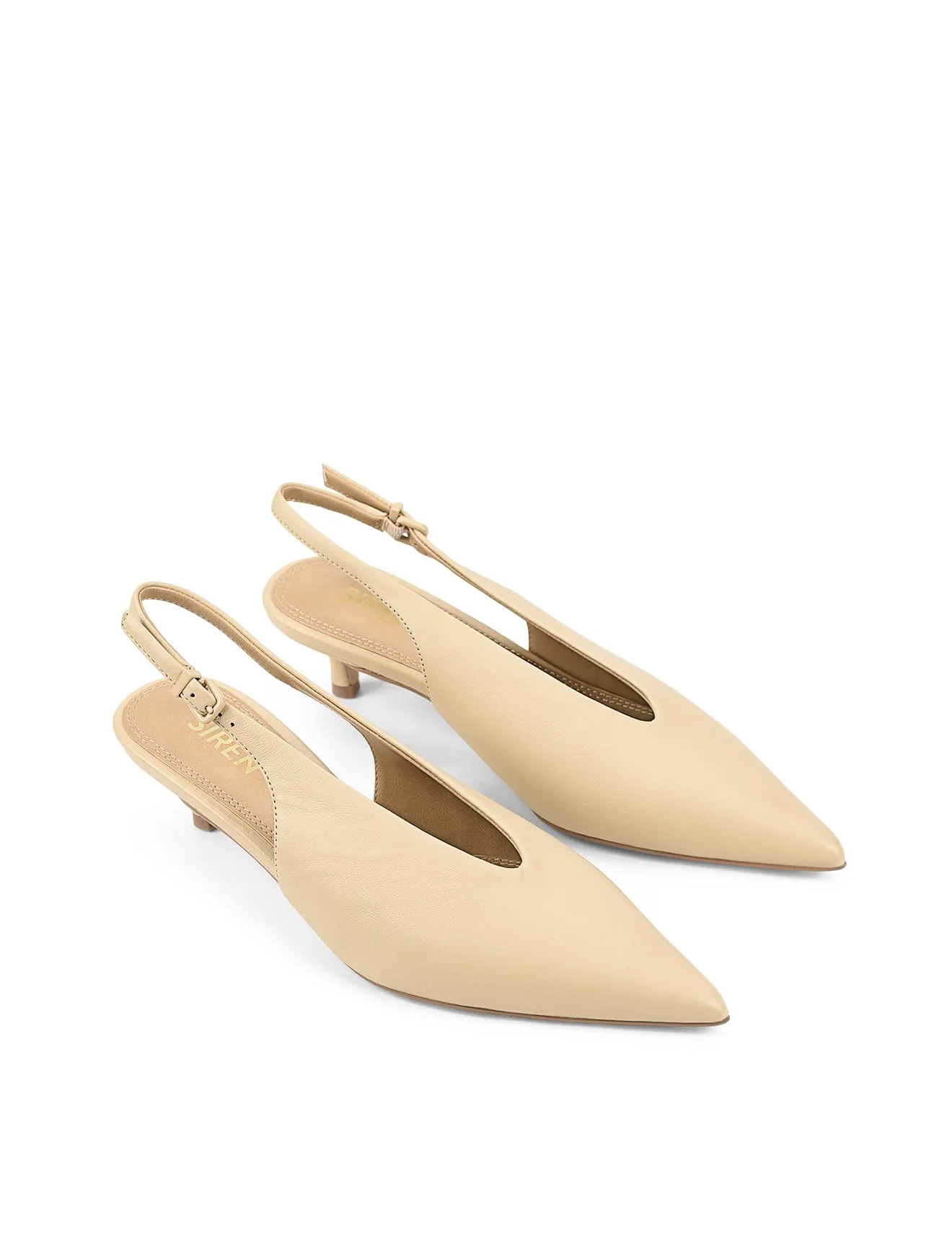 Heel Fly Point Toe Slingbacks - Custard Yellow Leather
