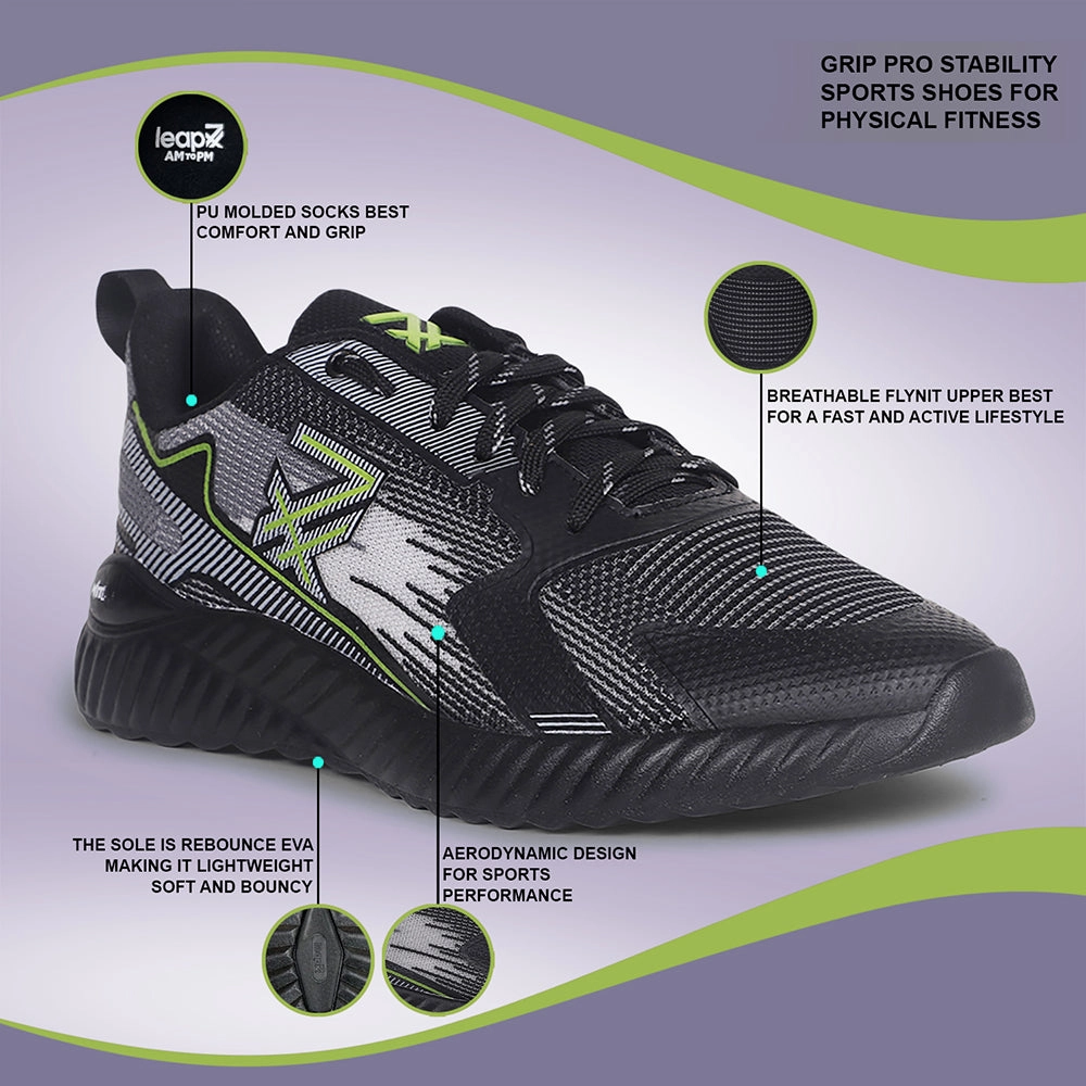 Best Fashionable Walking Shoes Leap7x Black Sports Lacing Walking Shoes For Men NITSOFT-1E By Liberty