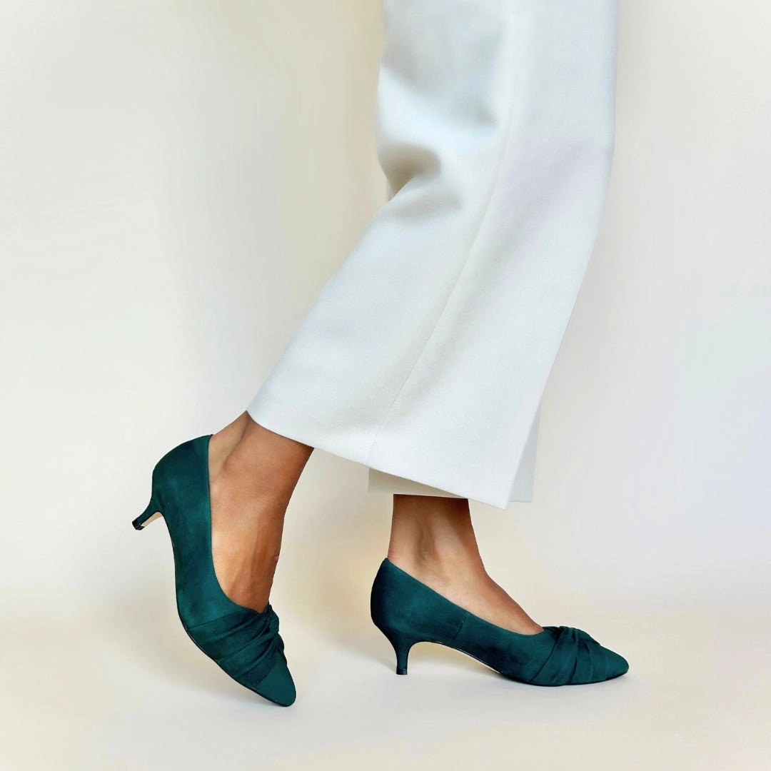 Tandi Extra-Wide Fit Kitten Heels - Dark Green Suede Nike High Heels