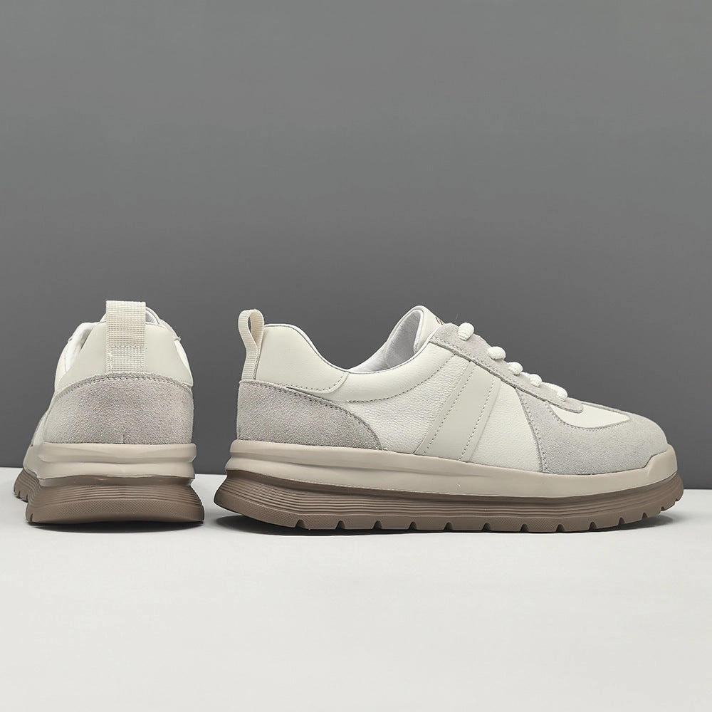 Men Fashion Patchwork Quilted Leather Flat Casual Shoes Flat Toe Kicking Shoe