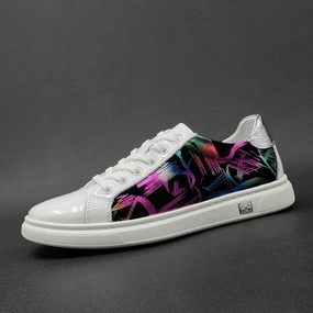 Men Stylish Fashion Print Leather Flat Casual Shoes Walking Shoes For Flat Arches