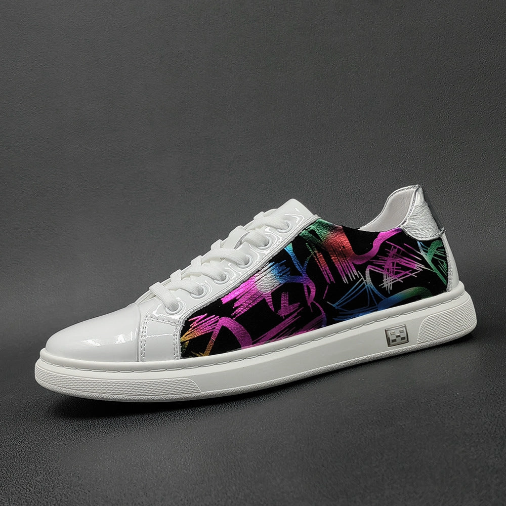 1920s Flat Shoes Men Stylish Fashion Print Leather Flat Casual Shoes