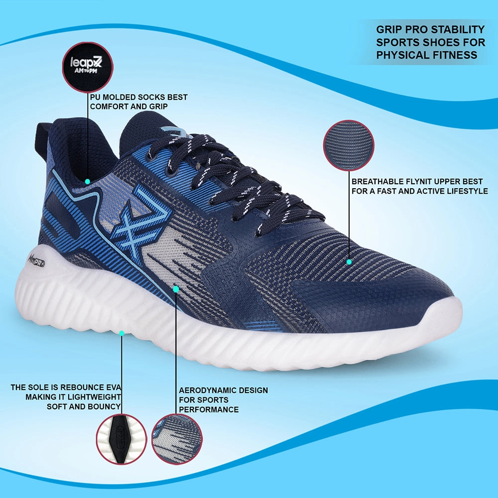 Leap7x Navy Blue Sports Lacing Walking Shoes For Men NITSOFT-1E By Liberty Comfortable
