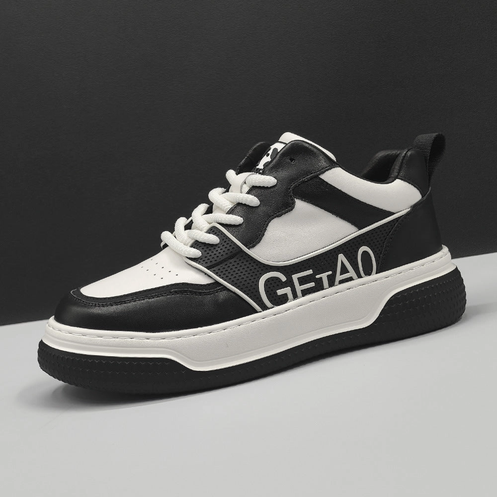 Men Fashion Leather Thick Soled Flat Casual Sneakers Flat Foot Shoes