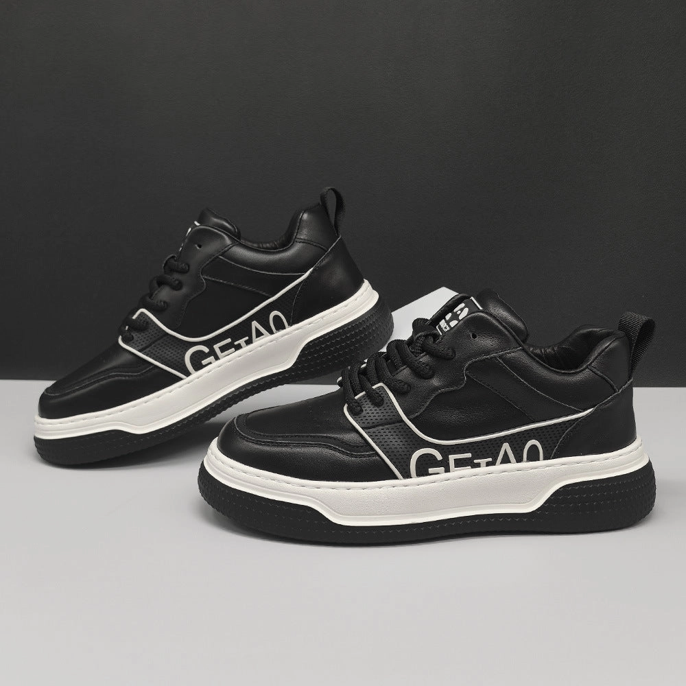 Men Fashion Leather Thick Soled Flat Casual Sneakers Best Budget Running Shoes For Feet