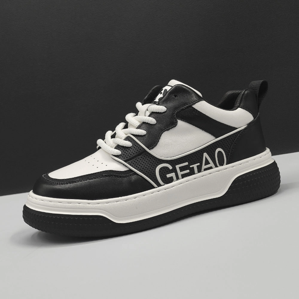 Men Fashion Leather Thick Soled Flat Casual Sneakers Basketball Shoes Good For Flat Feet