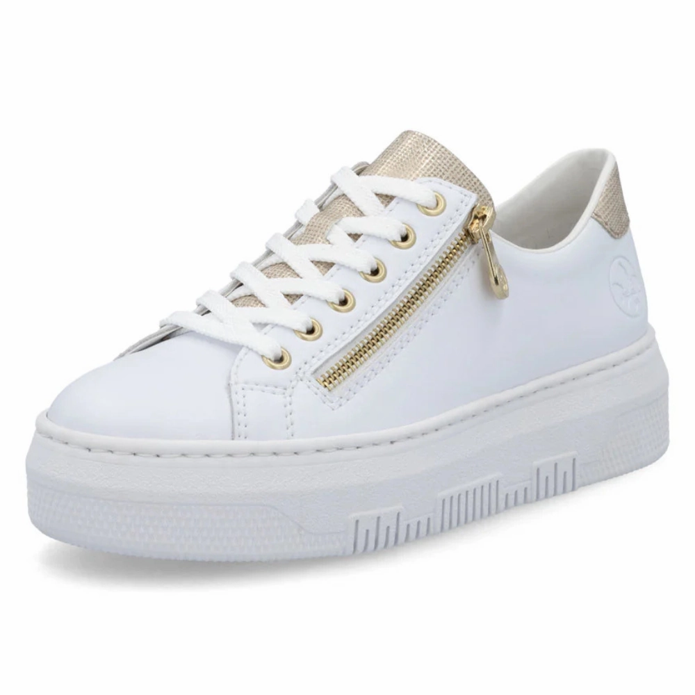 Rieker Enya 21 Off-White Platform Sneaker (Women's) Leather Casual Lace Up Shoes