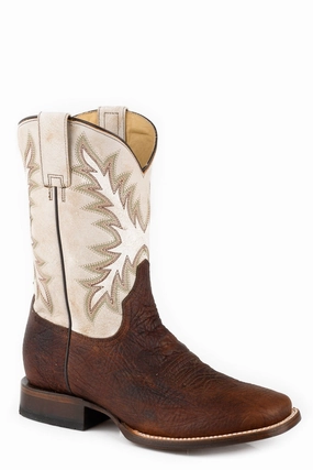 Cowgirl Boots Real Stetson Mens Cole Cognac Bison Leather Cowboy Boots