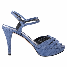 Knee High Stuart Weitzman Crocodile-Embossed Platform Sandal Heels in Blue Leather