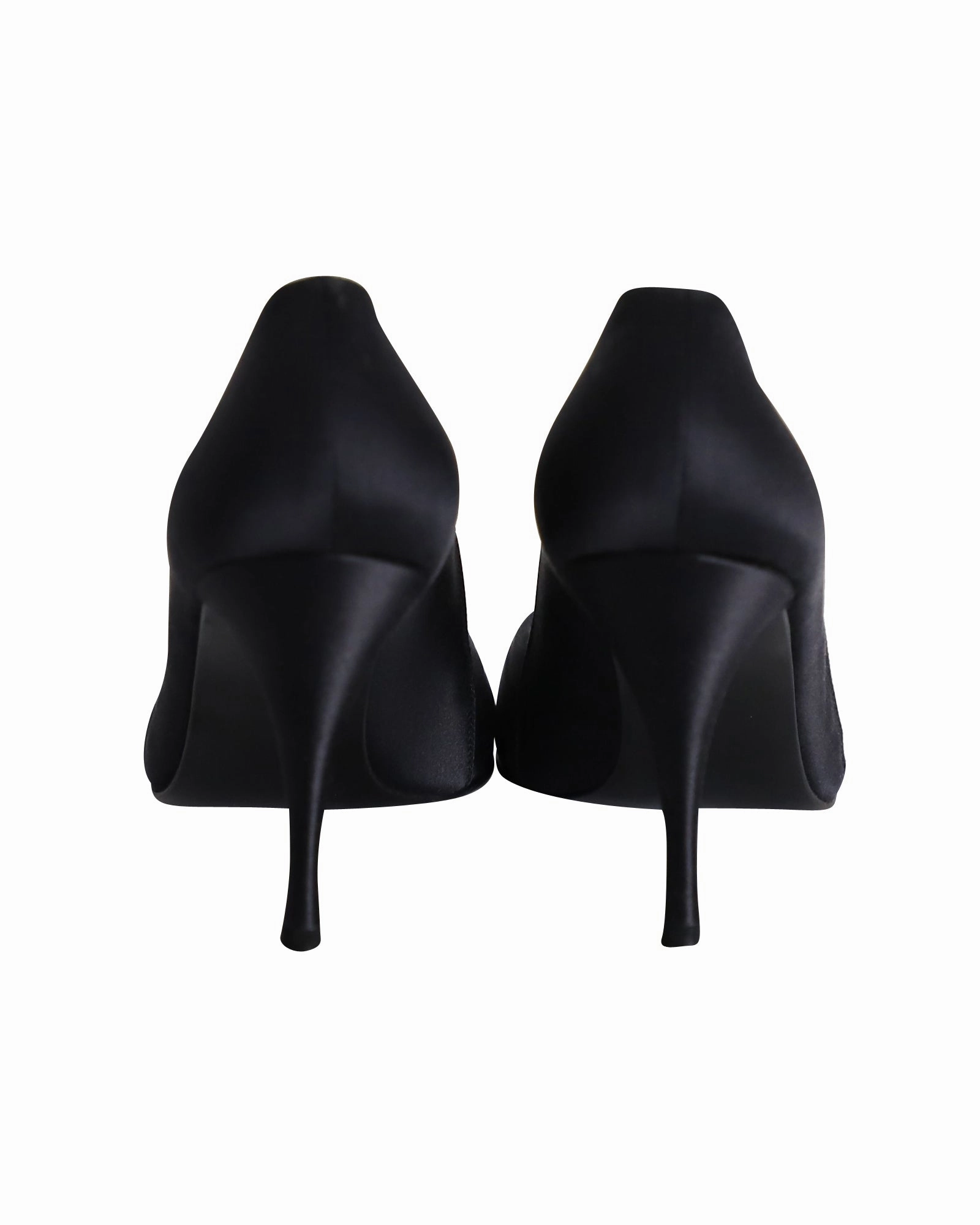 Stuart Weitzman Peep Toe Pumps in Black Satin High Heel Leopard Print Chair