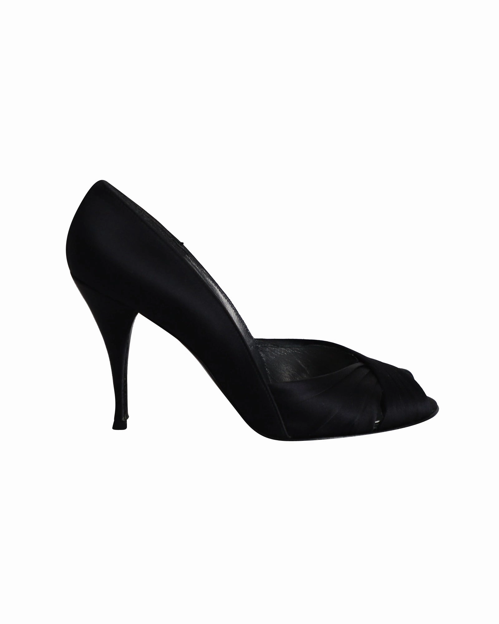 Ultra Heels Shoes Stuart Weitzman Peep Toe Pumps in Black Satin
