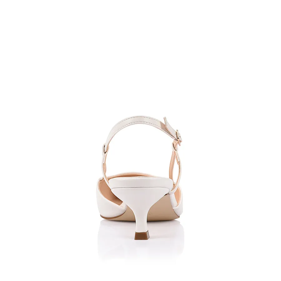 Lucas Slingback Kitten Heels - Chalk White High Boots With Low Heel