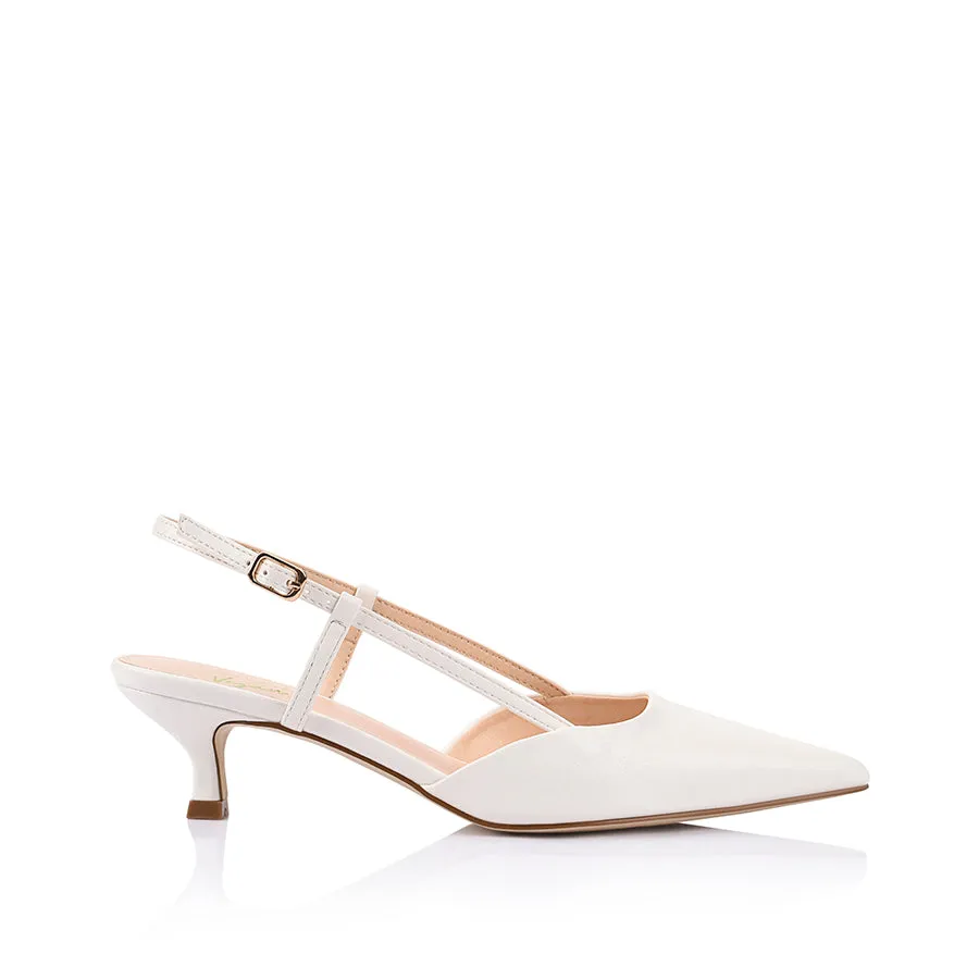 Lucas Slingback Kitten Heels - Chalk White Ice Cream High Heel Shoes