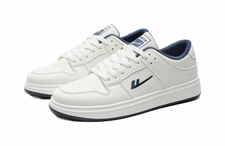 Warrior Coverage Cushioning Abrasion Resistant Low Top Skateboard Shoes Unisex White Blue Wide Width Casual Tie Shoes