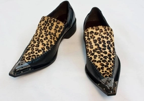 New Fiesso Dress Shoes Black/Leopard FI 6650 Upper Casual Shoes