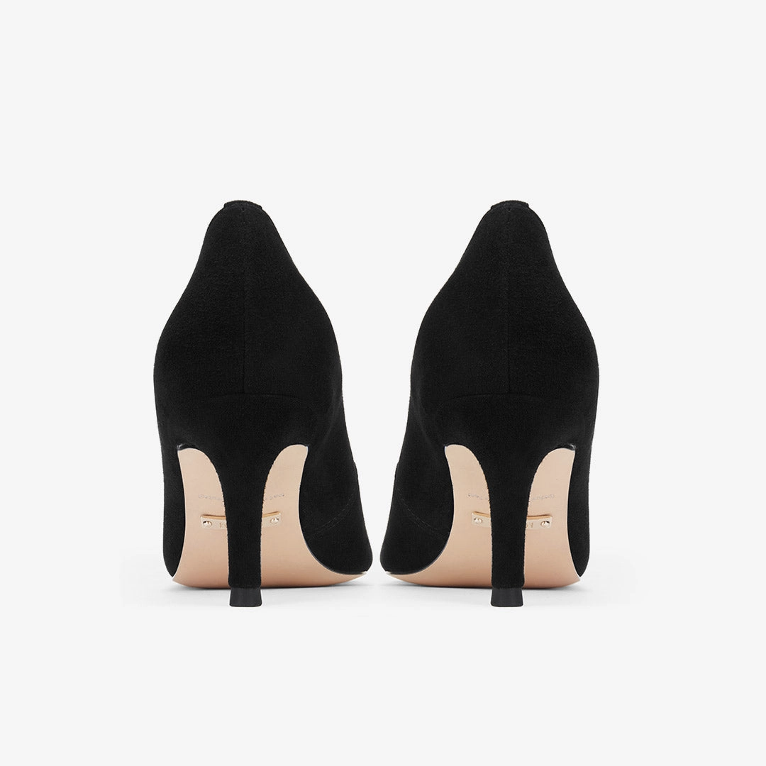 *TIA BLACK SUEDE - kitten heels Caged Thigh High Heels